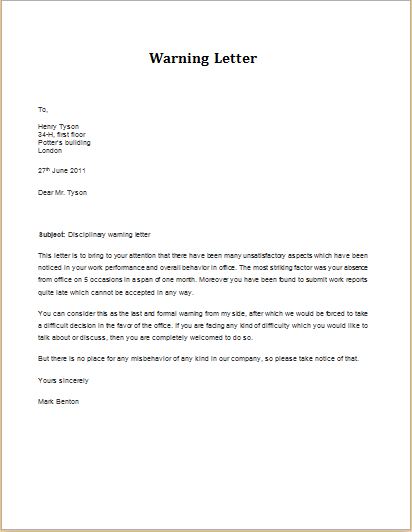 Warning Letter For Non Performance To The Employee from wordtemplatesbundle.com