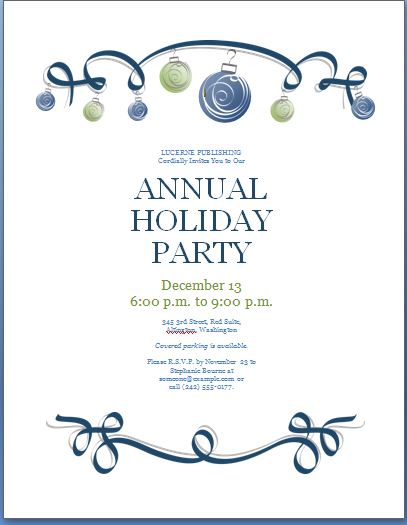 Holiday Party Invitation Template  Formal Word Templates