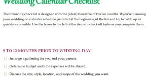 Wedding Calendar Checklist Template