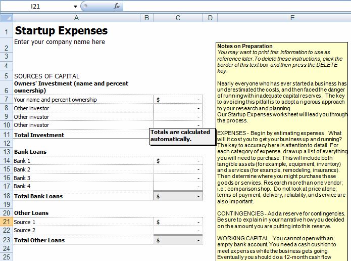 Business Startup Expense Model Template
