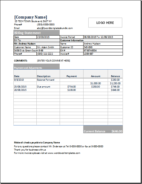 billing statement invoice template