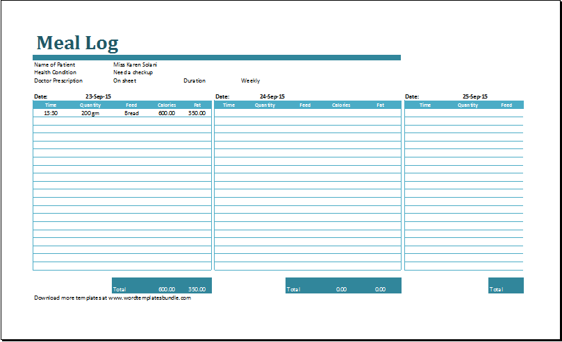 Exercise and Meal Log Template for Word & Excel | Formal Word Templates