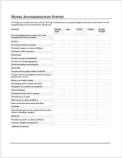 hotel accommodation survey feedback form