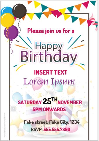 MS Word Birthday Party Invitation Card