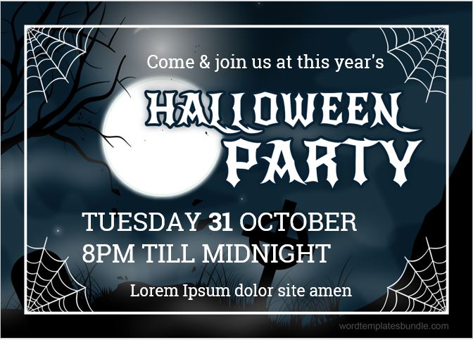 Halloween Party Invitation Cards for MS Word Formal Word Templates