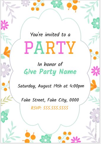 Party Invitation Card for MS Word