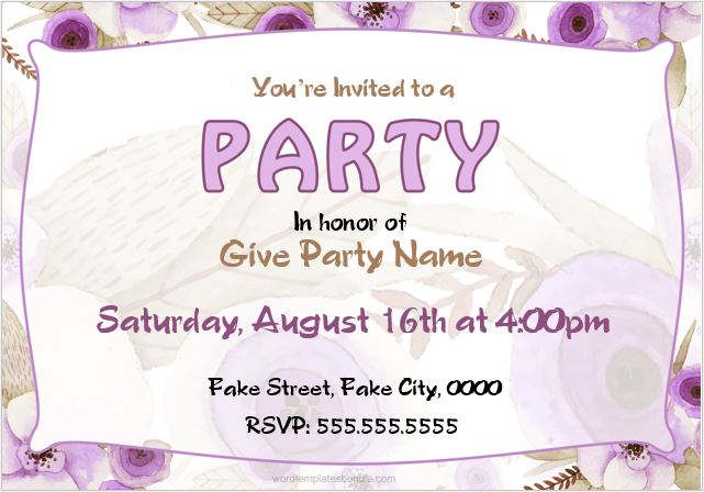 Party Invitation Card for MS Word