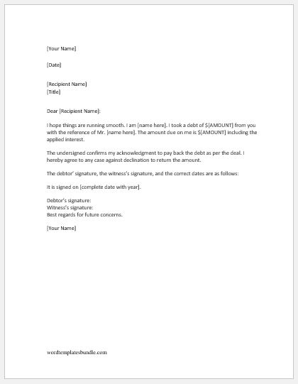 Letter Of Acknowledgement Sample from wordtemplatesbundle.com