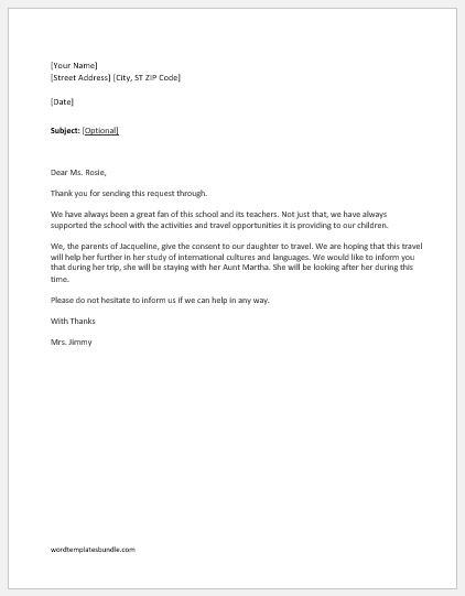 Authorization Letter For Child To Travel With Aunt Onvacationswall