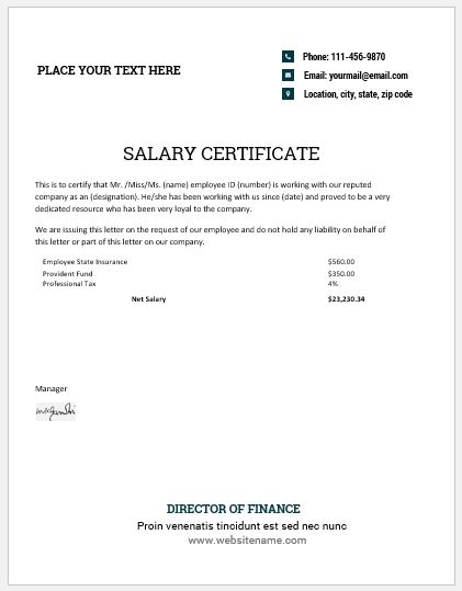 Annual salary certificate template