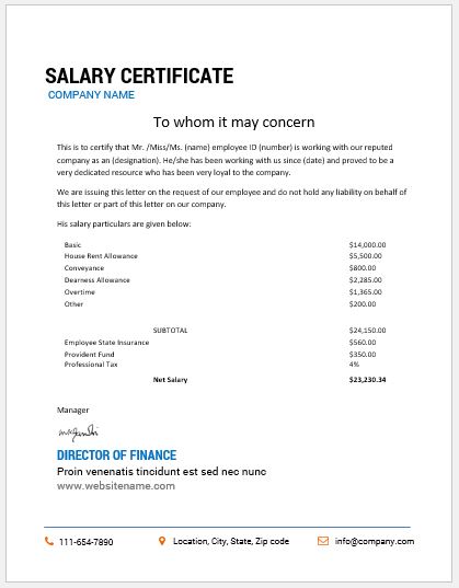 Annual salary certificate template