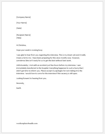 Apology letter for not attending an interview
