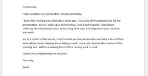 Apology letter for not attending meeting due to illness