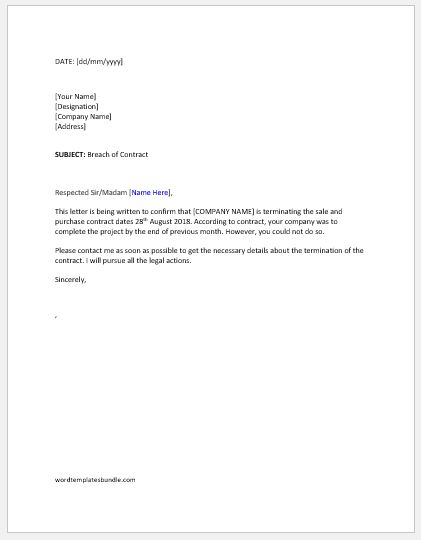 Breach of contract termination letter