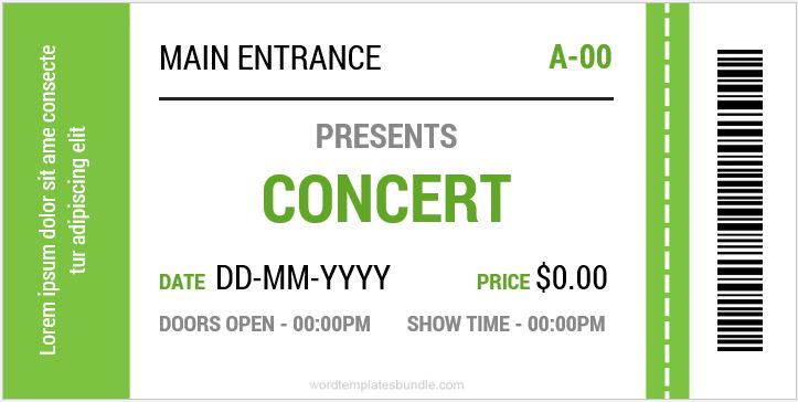 Concert Ticket Templates For MS Word Formal Word Templates