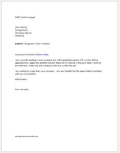 Resignation letter during probation period