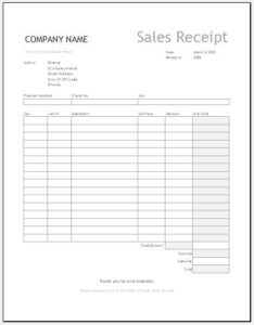 Equipment sales receipt for Excel
