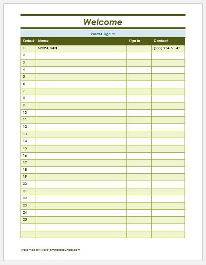 Event Sign in Sheet Templates for MS Word | Formal Word ...