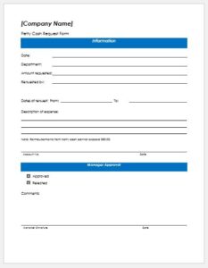 Petty cash request form