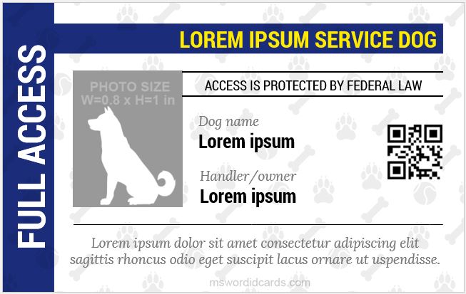 Service Dog ID Badge Templates for MS Word Formal Word Templates