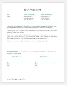 Loan agreement letter between friends