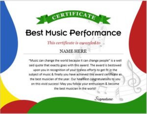 Music performance certificate template