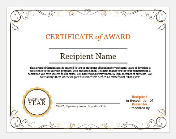 Award certificate template