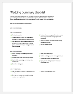 Wedding summary checklist template