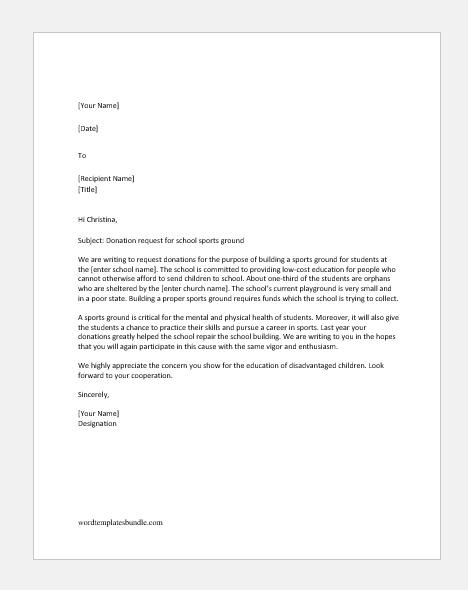 Donation request letter for sports ground in school