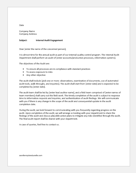 Internal audit engagement letter