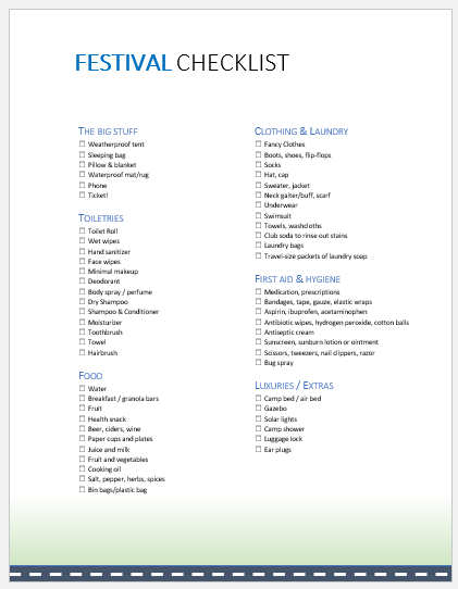Festival checklist template