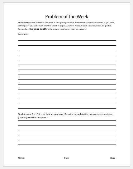 Problem of the week sheet template