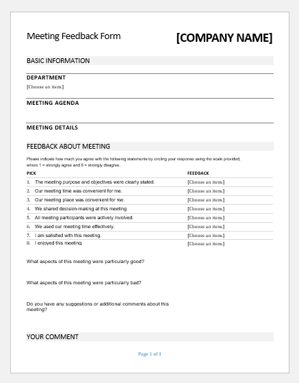 Meeting feedback form