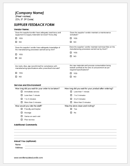 Supplier feedback form template