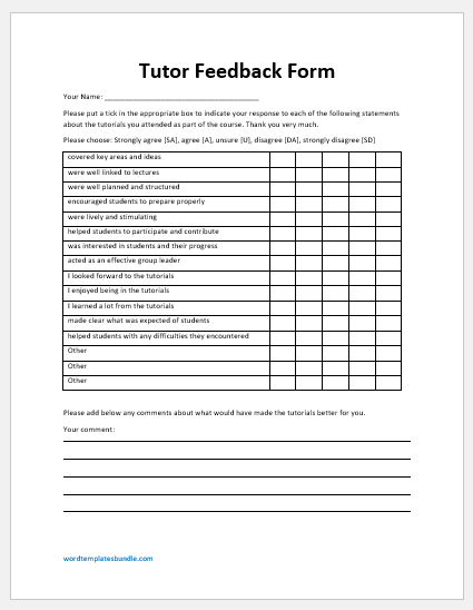 Tutor feedback form